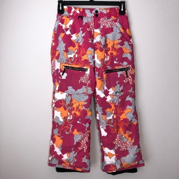 Roxy Girls Abstract Barbie Pink Camo Floral Combo Printed Snow Pants size M (10) - Picture 1 of 14